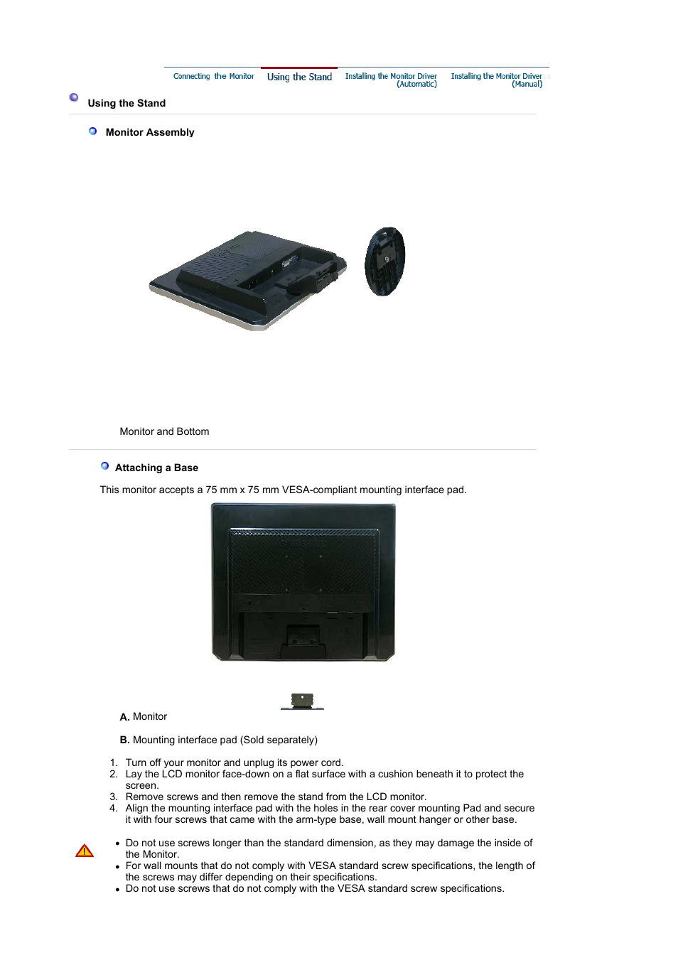 Using the stand | Samsung LS19WJBKBM-XAA User Manual | Page 17 / 48