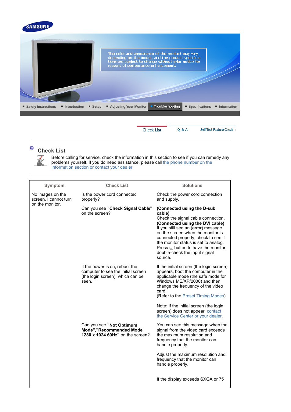 Troubleshooting, Check list | Samsung LS19WJBKBM-XAA User Manual | Page 36 / 48