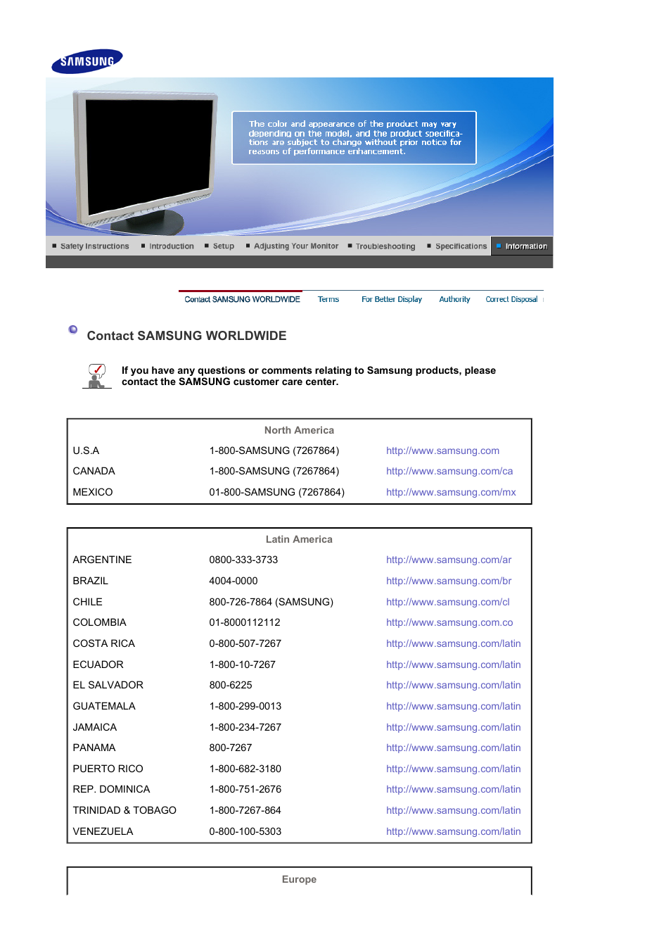 Contact samsung worldwide, Terms | Samsung LS19WJBKBM-XAA User Manual | Page 44 / 48