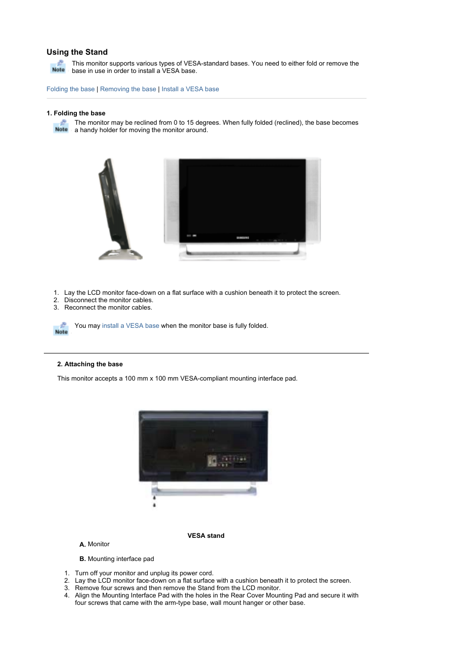 Using the stand | Samsung MH17WSSS User Manual | Page 20 / 56