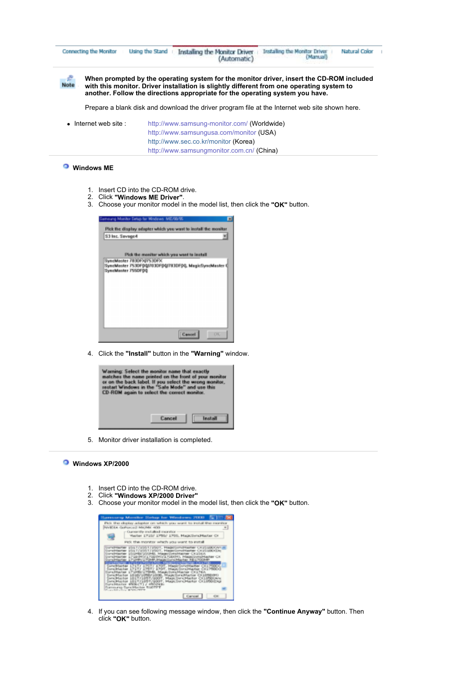 Installing the monitor driver(automatic) | Samsung MH17WSSS User Manual | Page 21 / 56