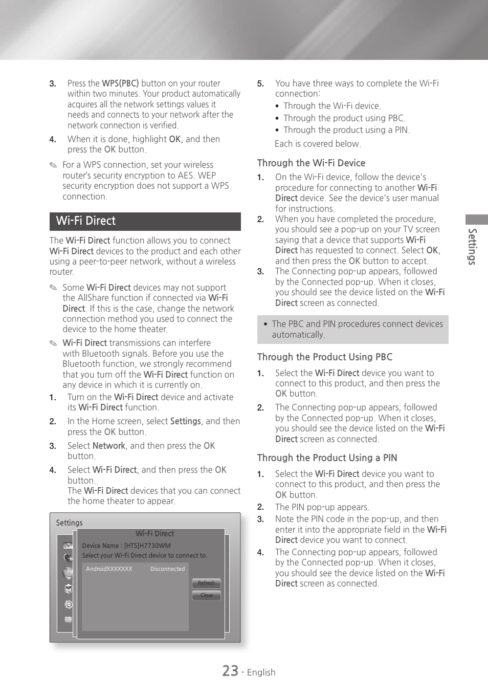 Wi-fi direct, 23 wi-fi direct | Samsung HT-H7730WM-ZA User Manual | Page 23 / 63