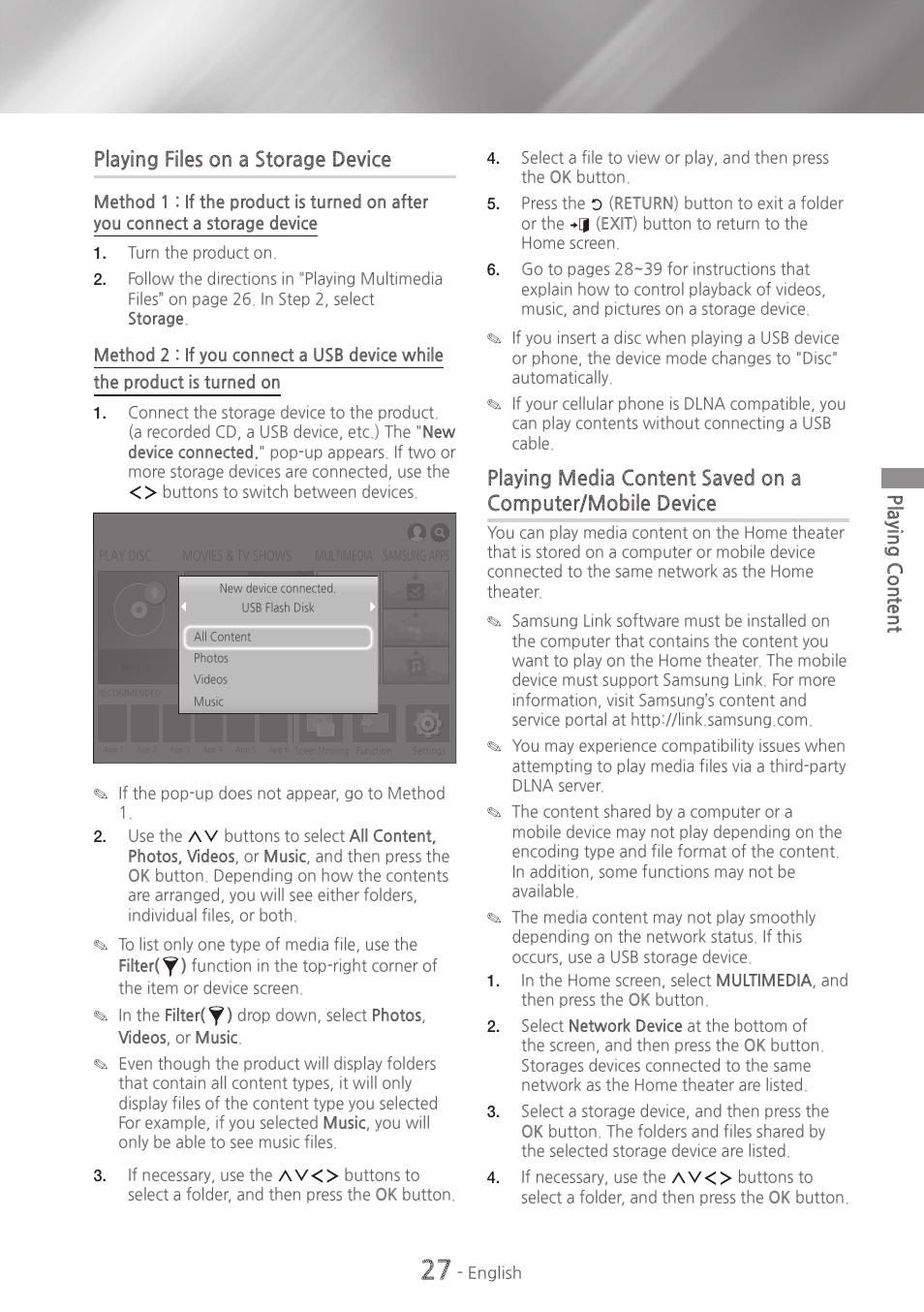 Playing files on a storage device | Samsung HT-H7730WM-ZA User Manual | Page 27 / 63