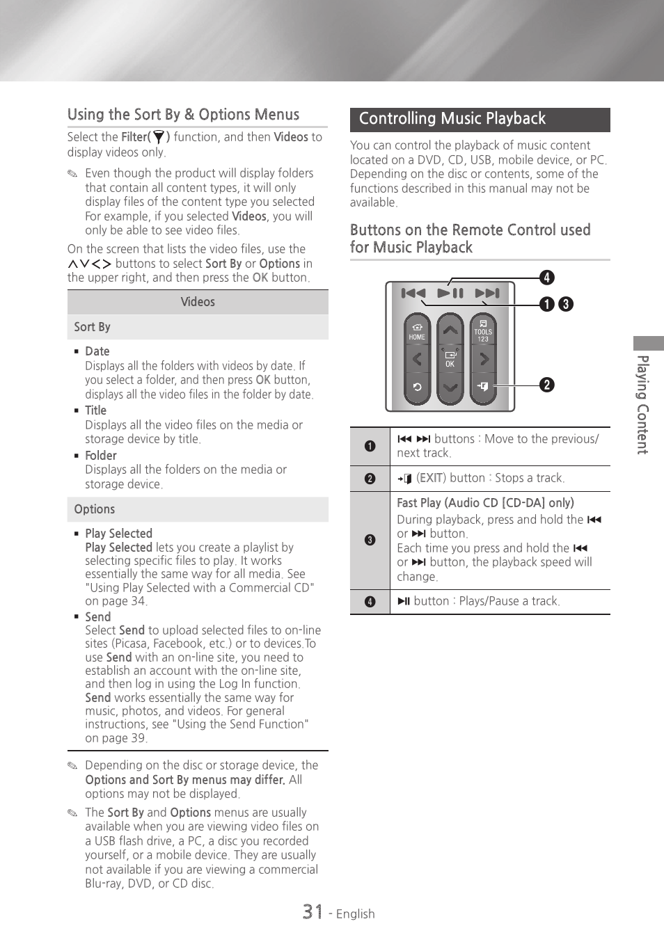 Controlling music playback, 31 controlling music playback | Samsung HT-H7730WM-ZA User Manual | Page 31 / 63