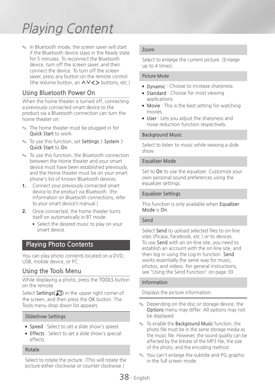 Playing photo contents, 38 playing photo contents, Playing content | Samsung HT-H7730WM-ZA User Manual | Page 38 / 63