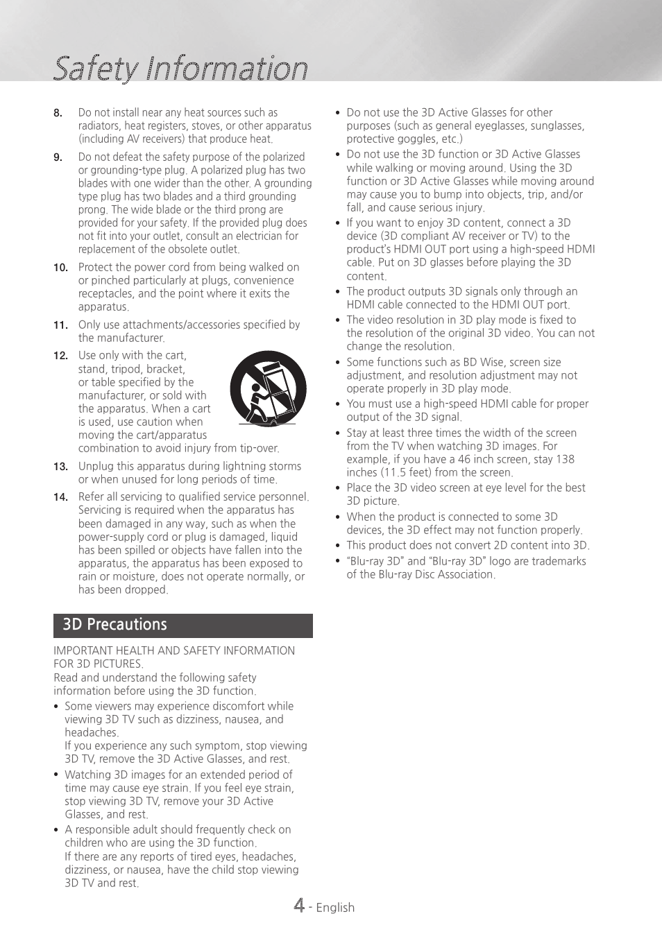 Safety information, 3d precautions | Samsung HT-H7730WM-ZA User Manual | Page 4 / 63