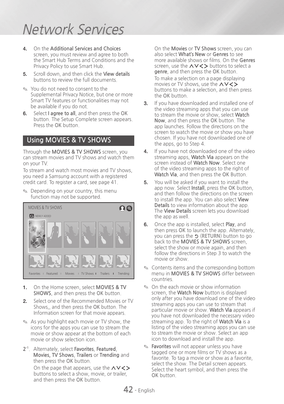 Using movies & tv shows, 42 using movies & tv shows, Network services | Samsung HT-H7730WM-ZA User Manual | Page 42 / 63
