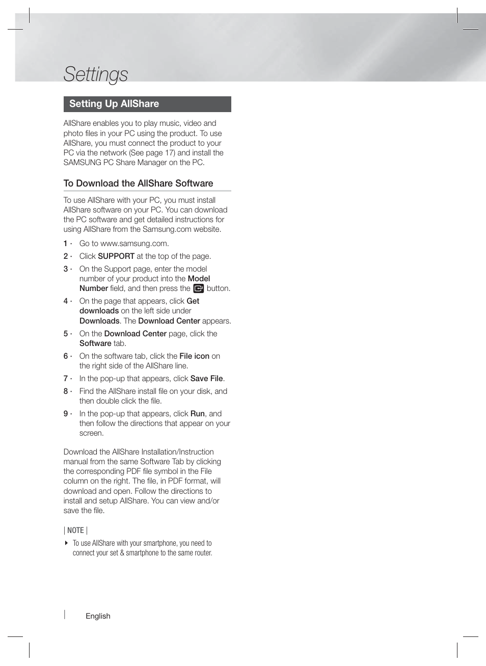 Settings | Samsung HT-E3500-ZA User Manual | Page 28 / 47