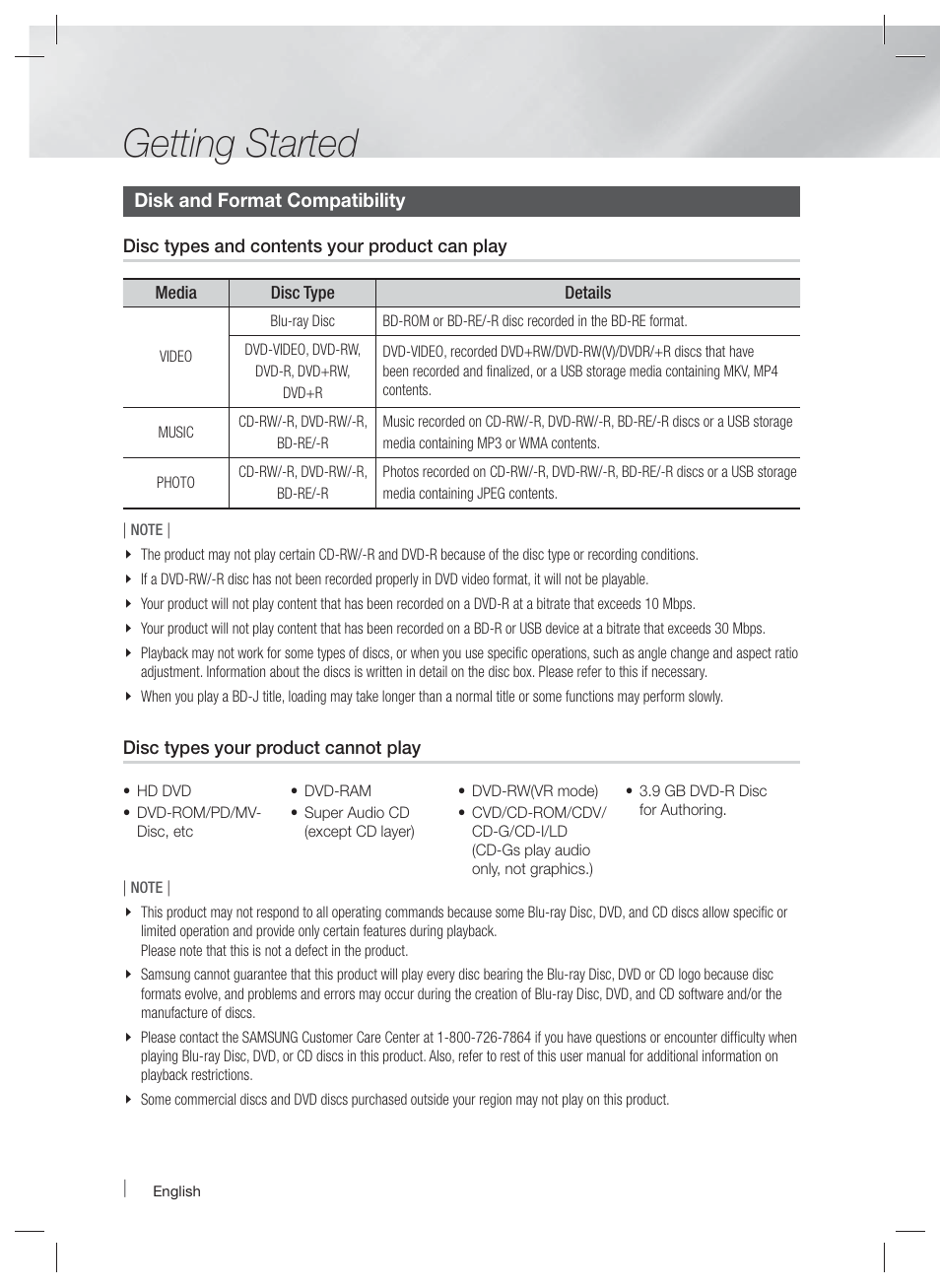 Getting started | Samsung HT-E3500-ZA User Manual | Page 6 / 47