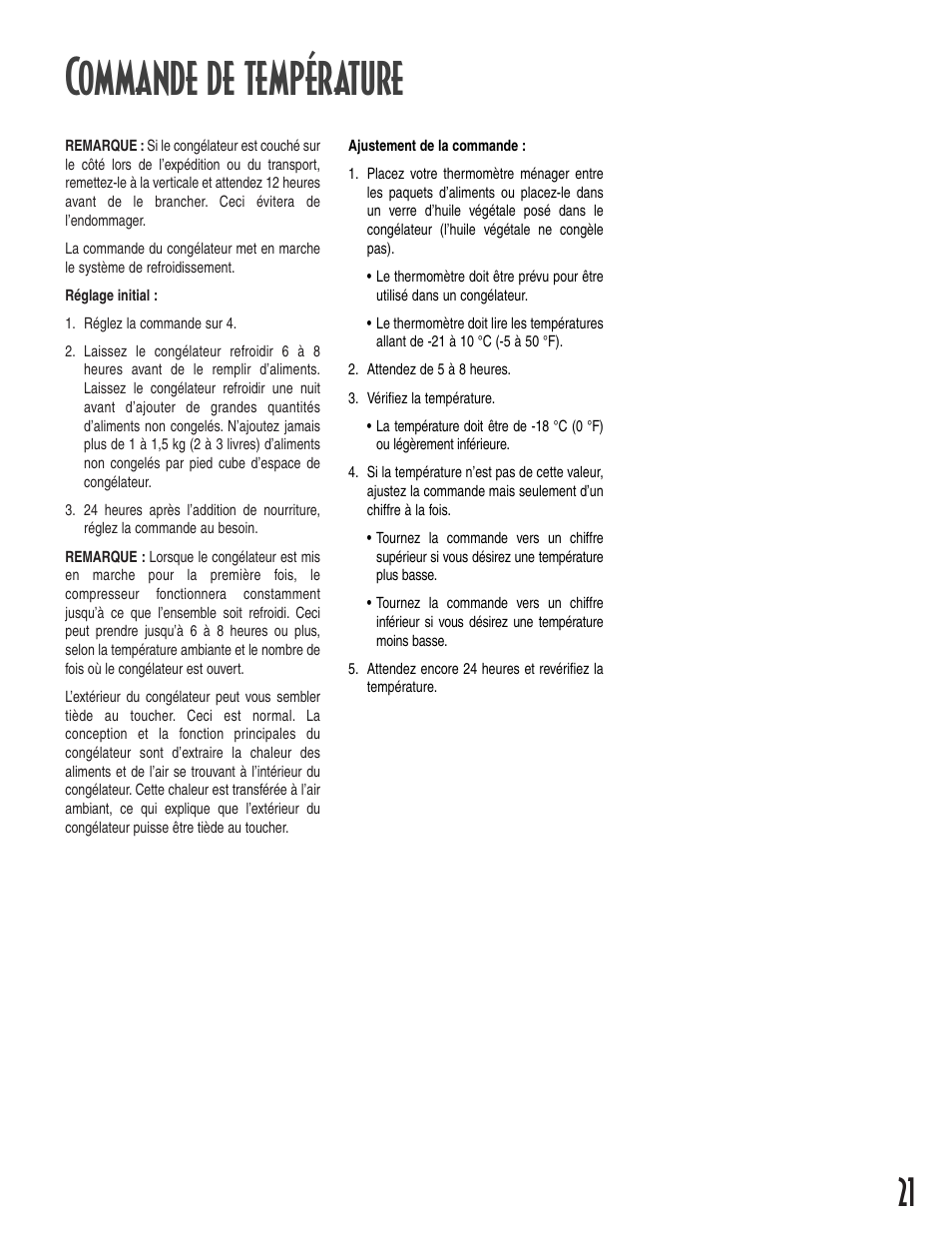 Commande de température | Amana 1-82034-002 User Manual | Page 21 / 48
