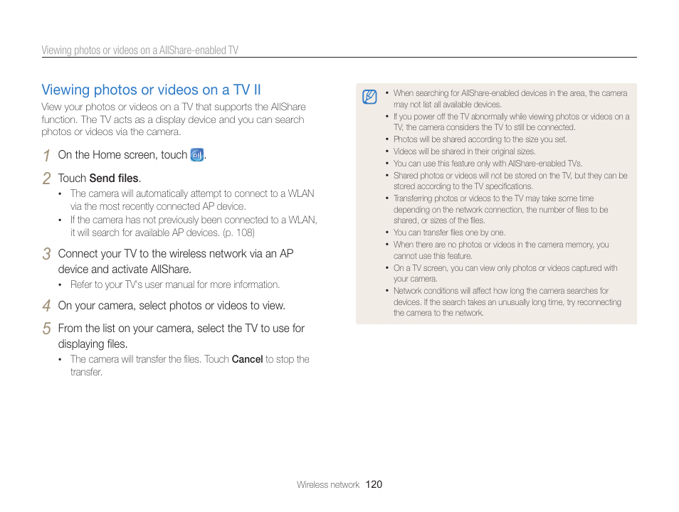 Viewing photos or videos on a tv ii, Viewing photos or videos on a tv ii …… 120 | Samsung EC-SH100ZBPBUS User Manual | Page 121 / 165