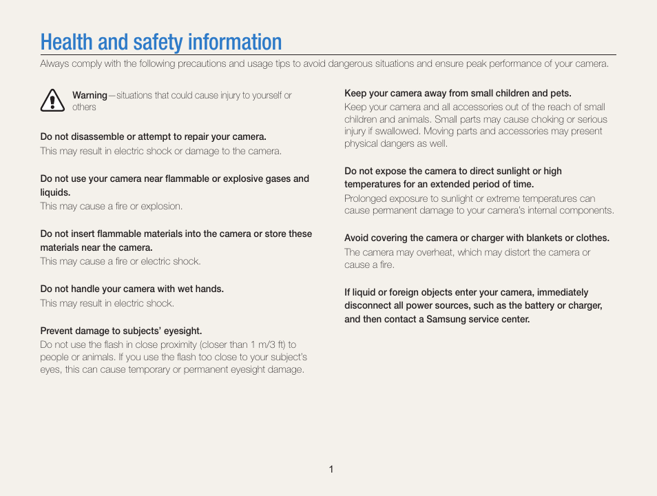Health and safety information | Samsung EC-SH100ZBPBUS User Manual | Page 2 / 165