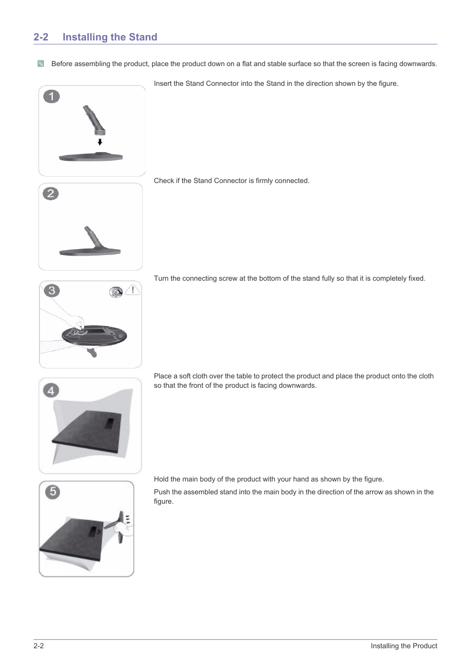 2 installing the stand, Installing the stand -2 | Samsung LS24X3HKFH-ZA User Manual | Page 13 / 63