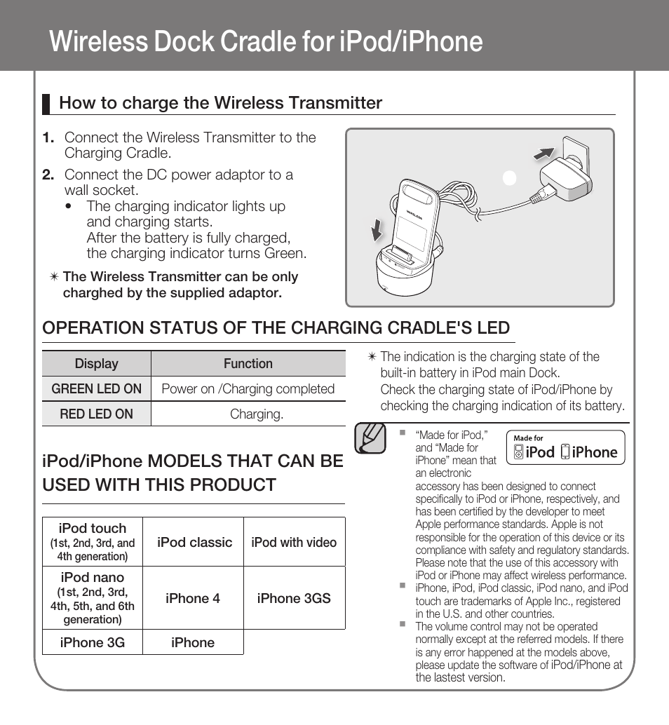 Wireless dock cradle for ipod/iphone | Samsung HT-WDC10-XAA User Manual | Page 2 / 6