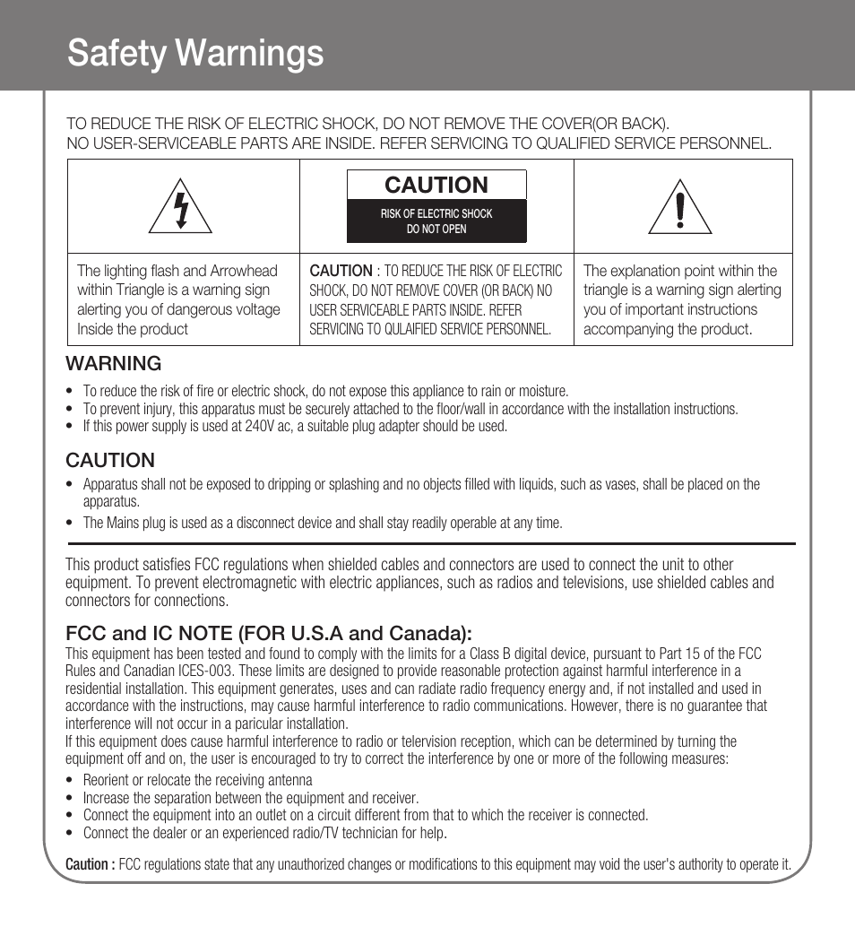 Safety warnings, Caution | Samsung HT-WDC10-XAA User Manual | Page 4 / 6