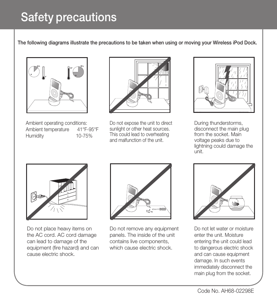 Safety precautions | Samsung HT-WDC10-XAA User Manual | Page 6 / 6