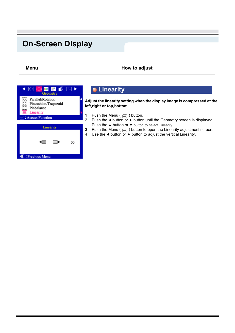 On-screen display, Linearity | Samsung AN19LS9L-USM User Manual | Page 27 / 55