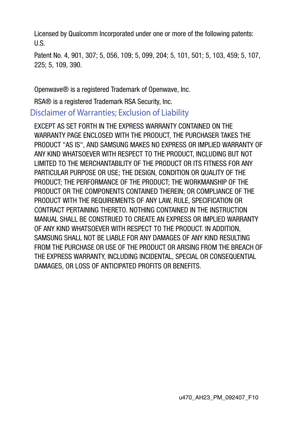 Disclaimer of warranties; exclusion of liability | Samsung SCH-U470GBAVZW User Manual | Page 3 / 162