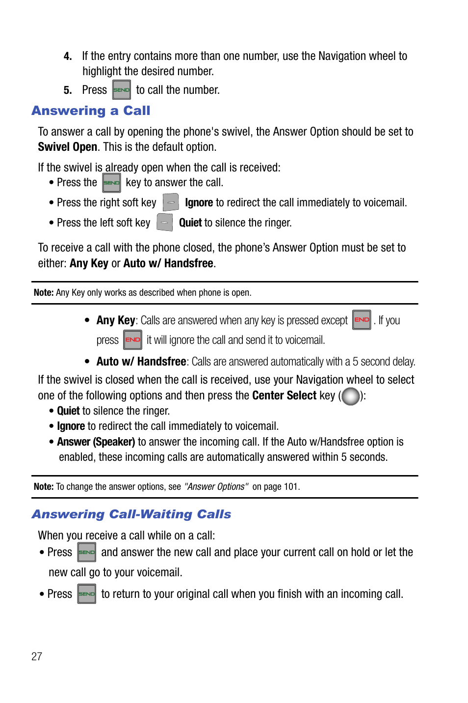 Answering a call, Press to call the number | Samsung SCH-U470GBAVZW User Manual | Page 30 / 162