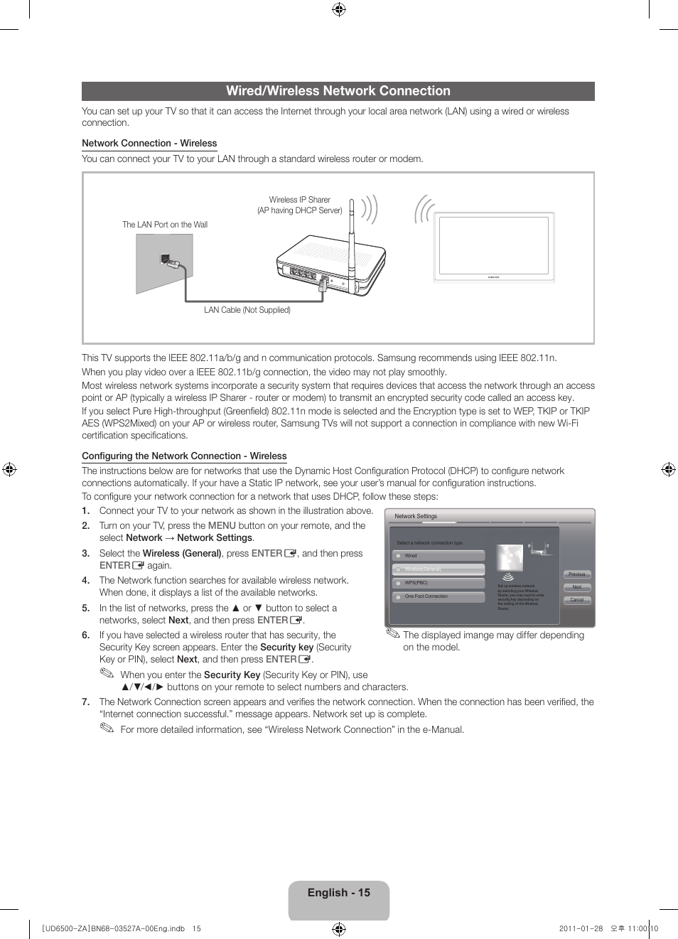 Wired/wireless network connection | Samsung UN40D6500VFXZA User Manual | Page 15 / 25