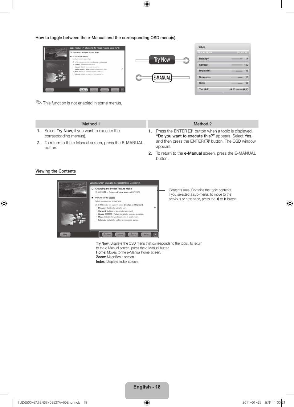 Try now, E-manual, English - 18 | Samsung UN40D6500VFXZA User Manual | Page 18 / 25