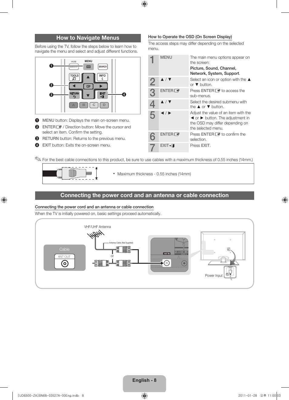 How to navigate menus | Samsung UN40D6500VFXZA User Manual | Page 8 / 25