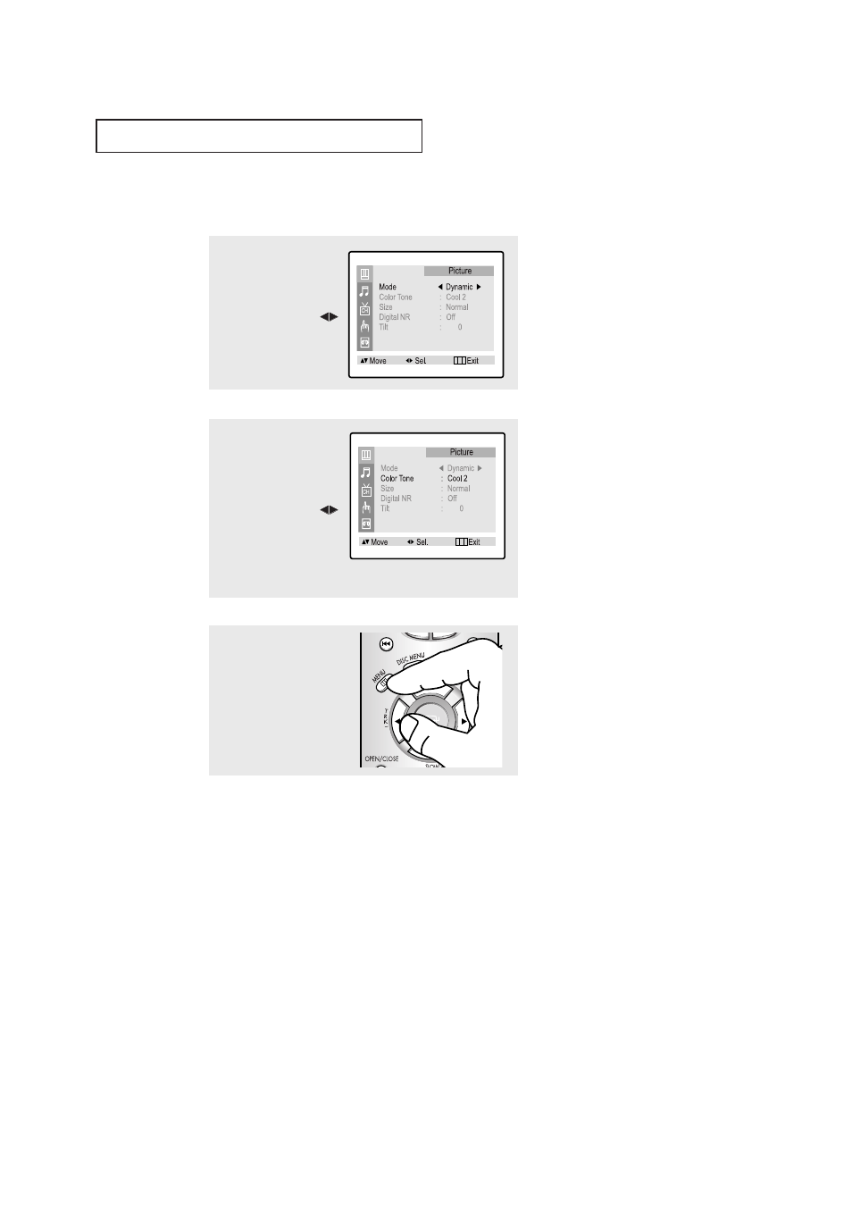Changing the color tone, T v o | Samsung CXN2085TPX-XAA User Manual | Page 30 / 99