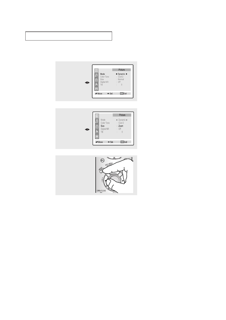 Changing the screen size, T v o | Samsung CXN2085TPX-XAA User Manual | Page 31 / 99