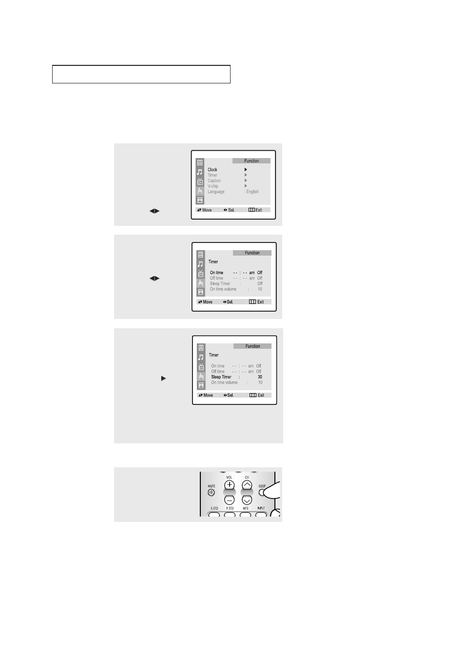 Setting the sleep timer, T v o | Samsung CXN2085TPX-XAA User Manual | Page 45 / 99