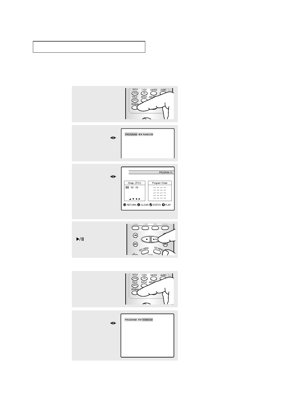Program play and random play, D v d o | Samsung CXN2085TPX-XAA User Manual | Page 58 / 99