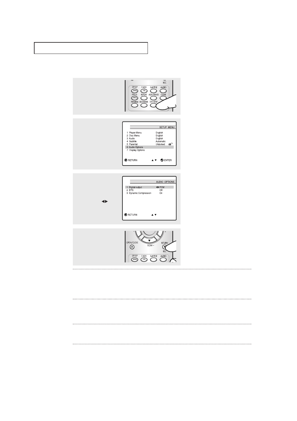 Setting up the audio options, D v d o | Samsung CXN2085TPX-XAA User Manual | Page 73 / 99