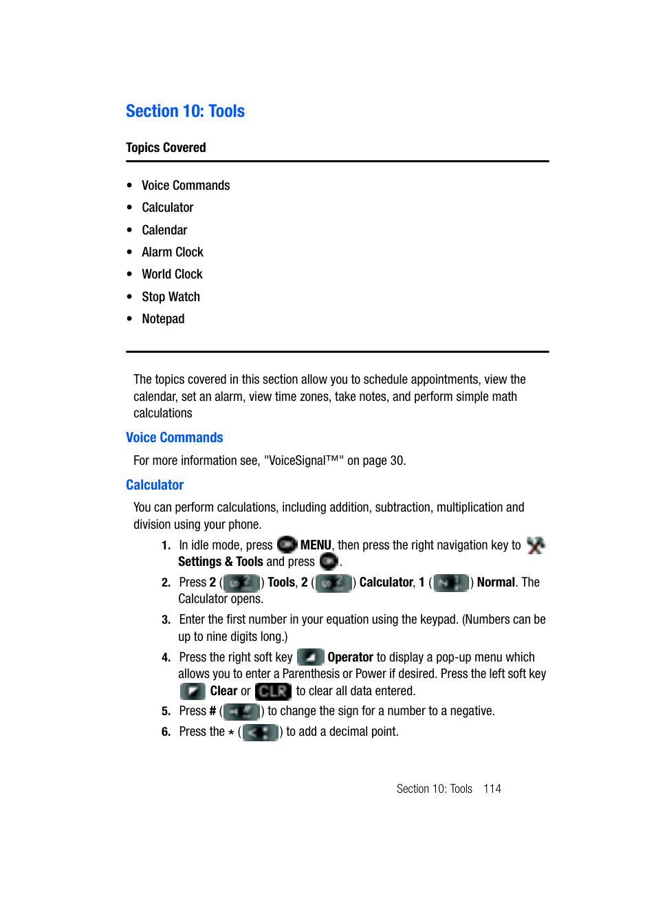 Section 10: tools, Voice commands, Calculator | Voice commands calculator | Samsung SCH-U740CDAVZW User Manual | Page 117 / 163
