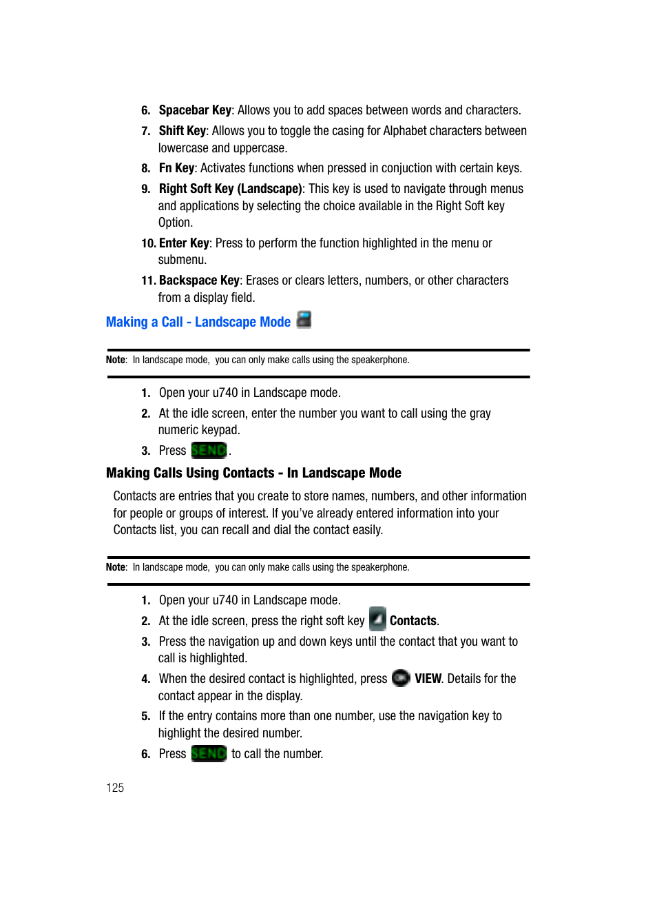 Making a call - landscape mode, Dures, refer to "making calls using contacts - in | Samsung SCH-U740CDAVZW User Manual | Page 128 / 163