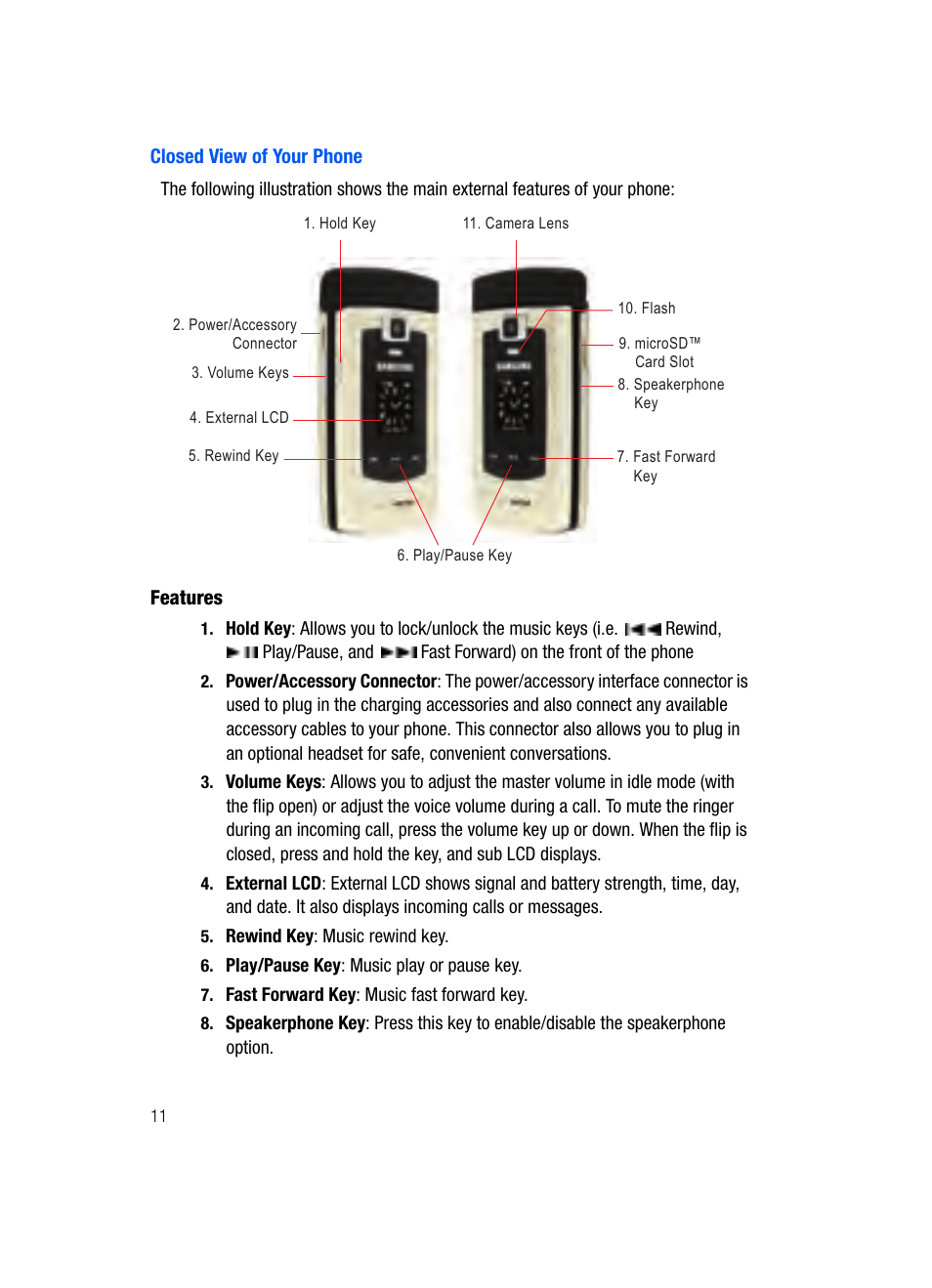 Closed view of your phone | Samsung SCH-U740CDAVZW User Manual | Page 14 / 163