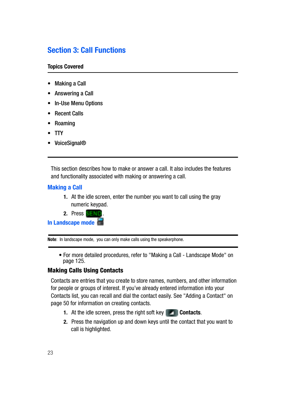 Section 3: call functions, Making a call | Samsung SCH-U740CDAVZW User Manual | Page 26 / 163