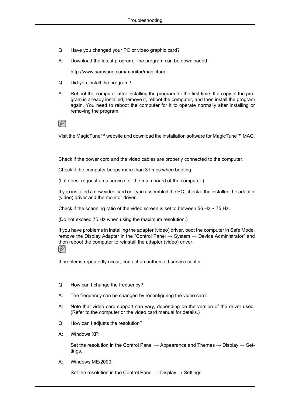 Magictune™ doesn't work properly, Q & a | Samsung LS20CMYKF-ZM User Manual | Page 13 / 20