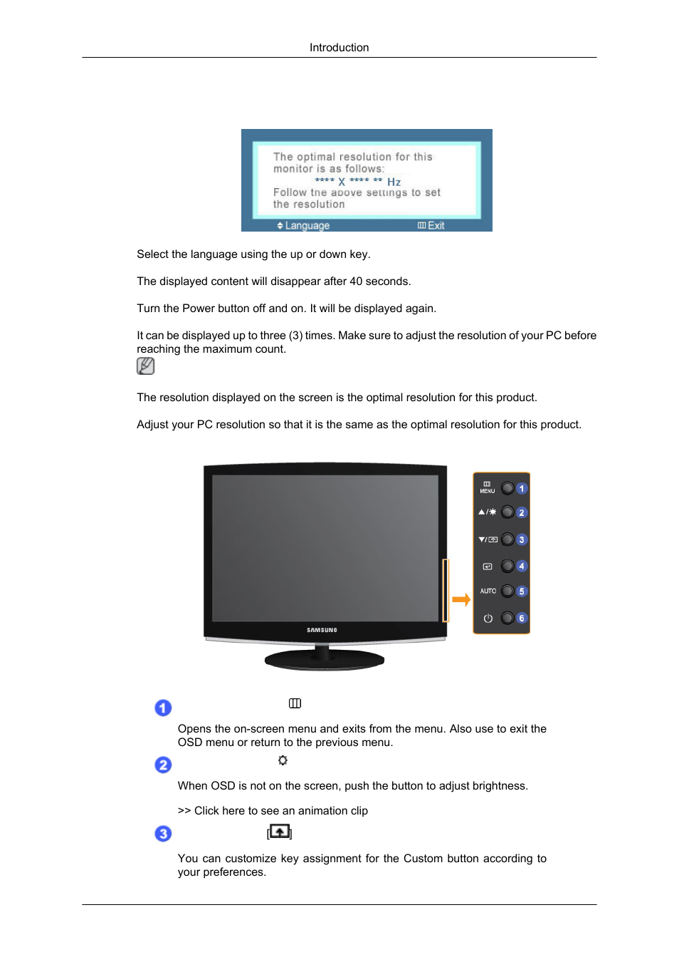 Your monitor, Initial settings, Front | Samsung LS20CMYKF-ZM User Manual | Page 3 / 20