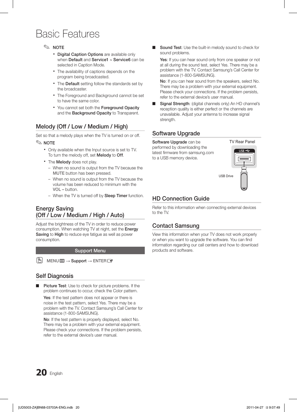Basic features | Samsung LN32D403E2DXZA User Manual | Page 20 / 35