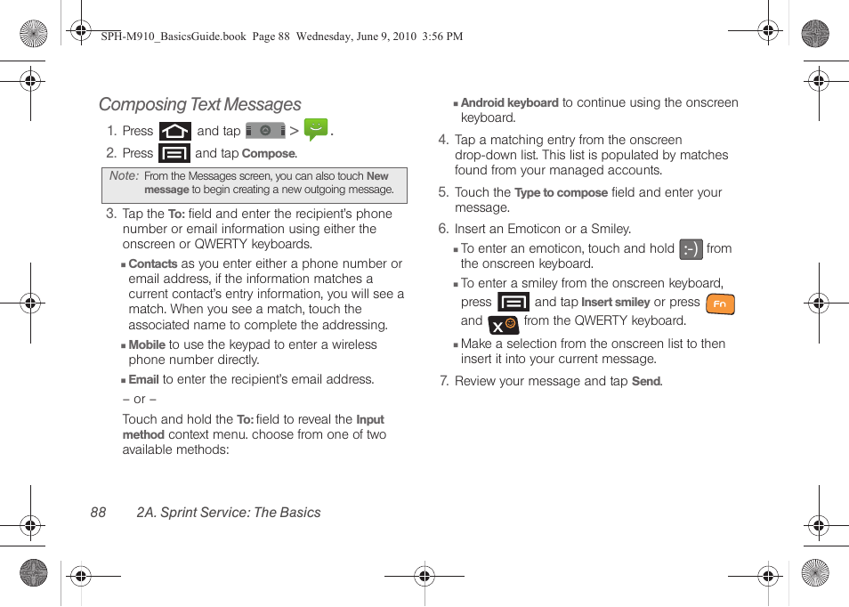 Composing text messages | Samsung SPH-M810HAASPR User Manual | Page 100 / 157