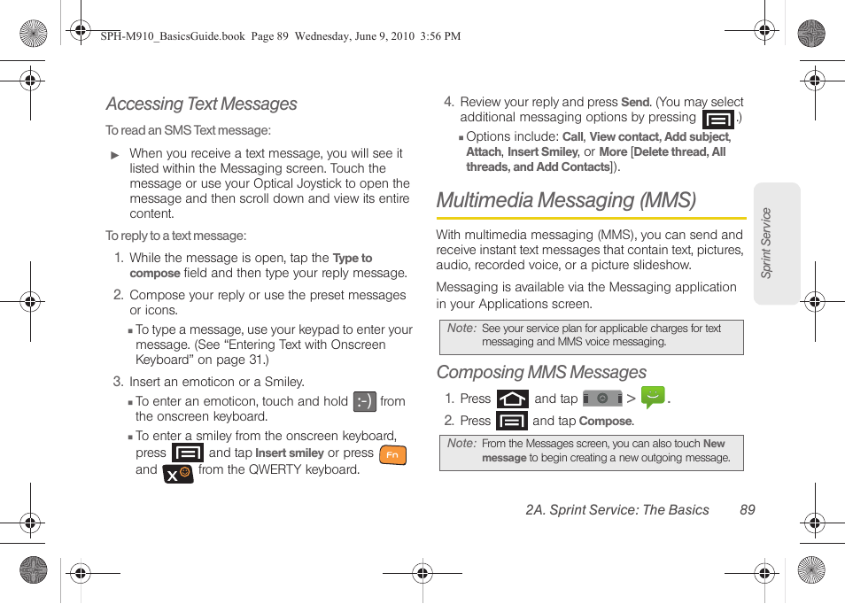 Accessing text messages, Multimedia messaging (mms), Composing mms messages | Samsung SPH-M810HAASPR User Manual | Page 101 / 157