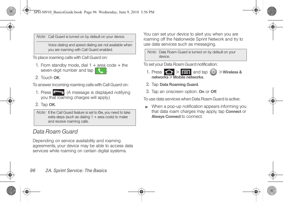 Data roam guard | Samsung SPH-M810HAASPR User Manual | Page 108 / 157