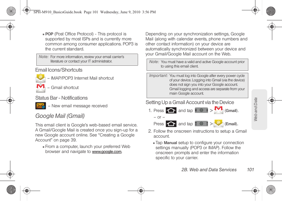 Google mail (gmail) | Samsung SPH-M810HAASPR User Manual | Page 113 / 157