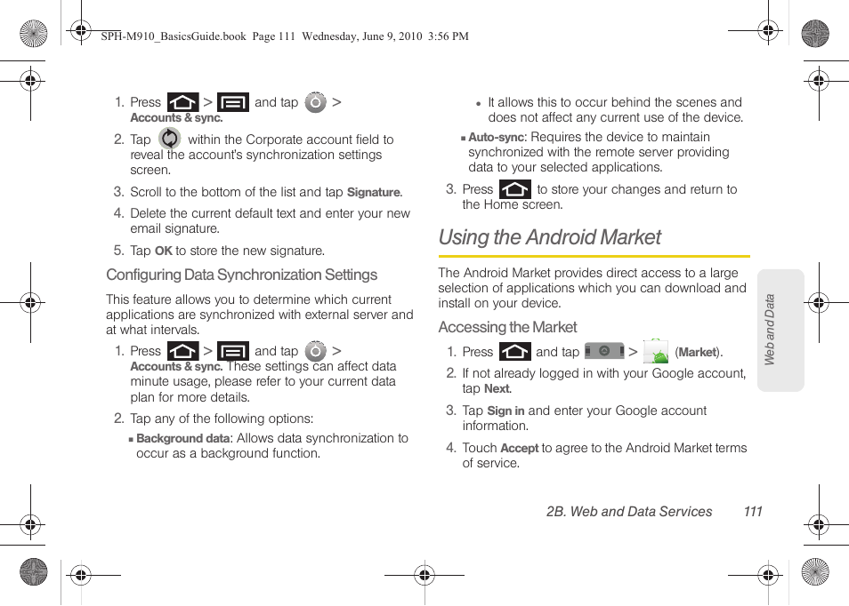 Using the android market | Samsung SPH-M810HAASPR User Manual | Page 123 / 157