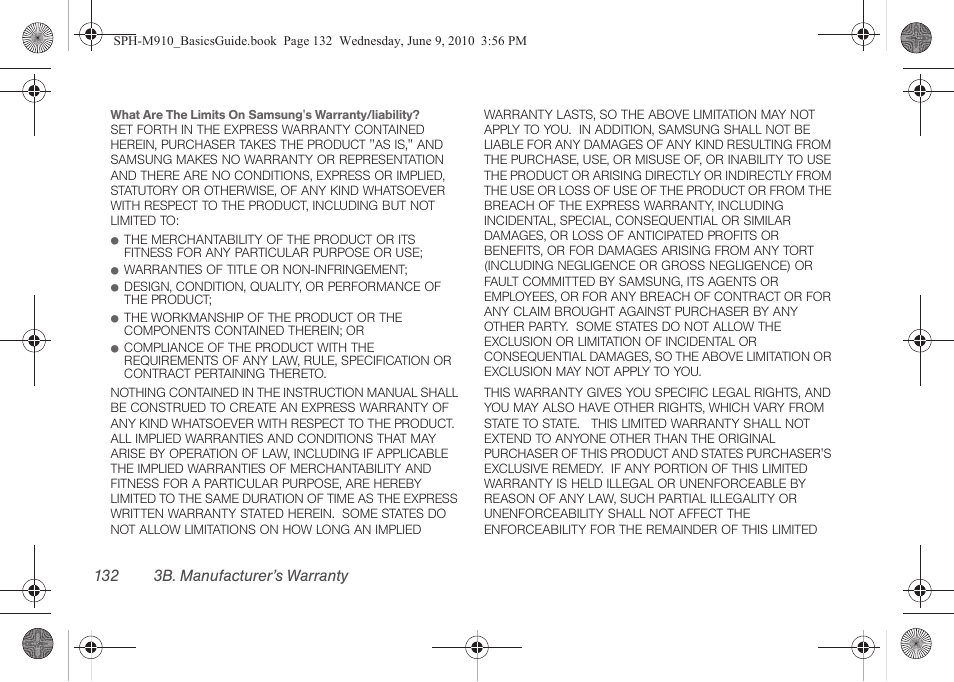 132 3b. manufacturer’s warranty | Samsung SPH-M810HAASPR User Manual | Page 144 / 157