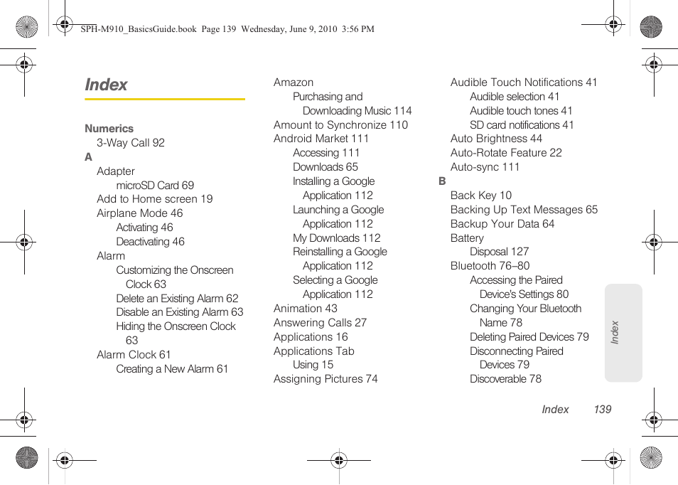 Index | Samsung SPH-M810HAASPR User Manual | Page 151 / 157