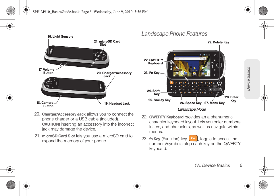 Landscape phone features | Samsung SPH-M810HAASPR User Manual | Page 17 / 157