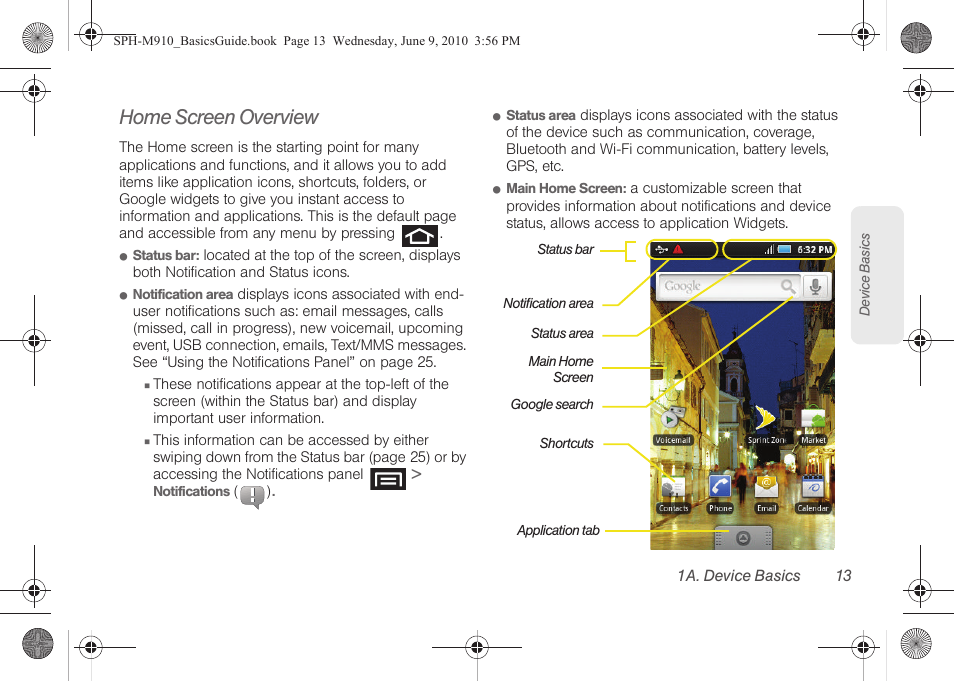 Home screen overview | Samsung SPH-M810HAASPR User Manual | Page 25 / 157