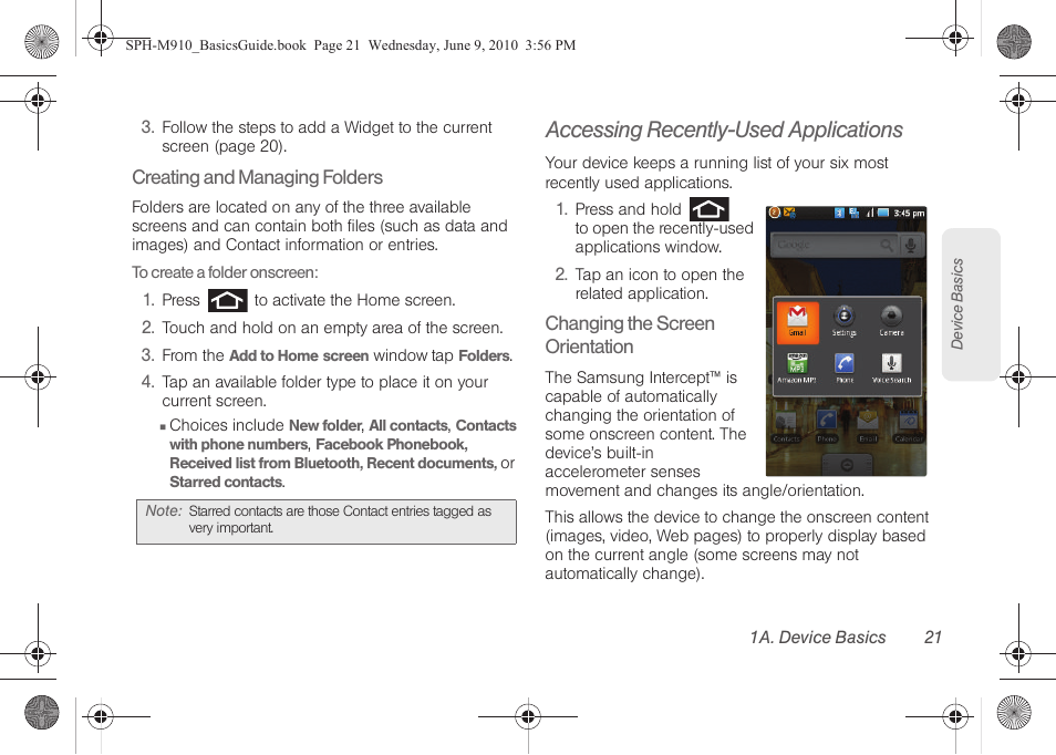 Accessing recently-used applications | Samsung SPH-M810HAASPR User Manual | Page 33 / 157