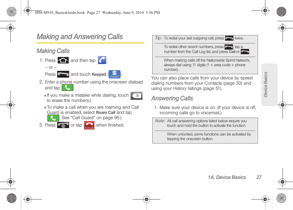 Making and answering calls, Making calls, Answering calls | Samsung SPH-M810HAASPR User Manual | Page 39 / 157