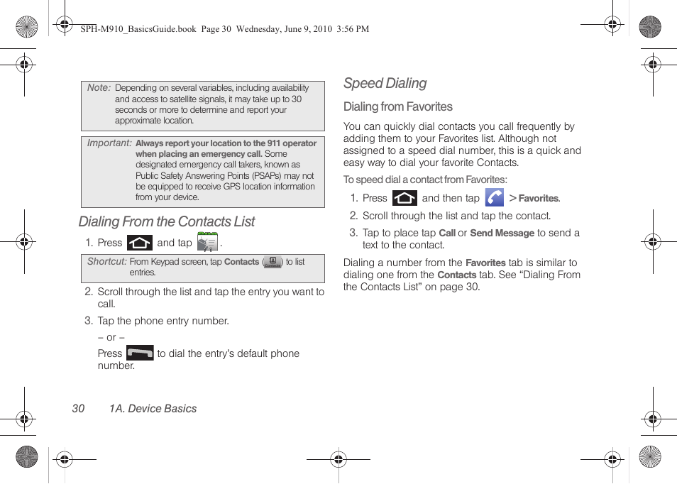 Dialing from the contacts list, Speed dialing | Samsung SPH-M810HAASPR User Manual | Page 42 / 157